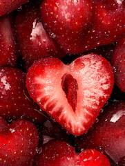 Heart Shaped Strawberry Cut. Close-up of Fresh Strawberries. Generative AI