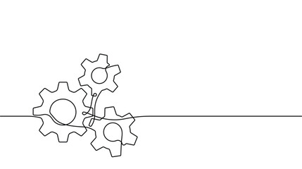 Gear in continuous line drawing style. Sketch of a gear in minimalist black lines isolated on a white background. Vector illustration