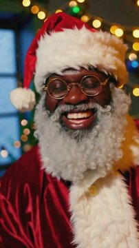 4K UHD Video of an African American Santa with a Big Smile