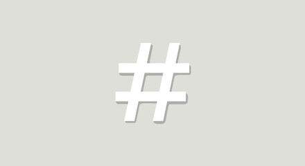 Fototapeta premium White hashtag symbol casting soft shadow on pale gray surface, clean design