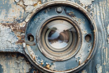 Detailed macro shot of a vintage camera lens highlighting film grain texture and aesthetic features