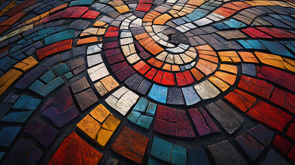 Fototapeta premium Vibrant Spiral Mosaic Pattern Created with Colorful Tiles