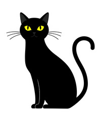 Charming Black Cat with Piercing Yellow Eyes A Captivating Feline Portrait and Artistic Illustration of Domestic Animals and Halloween Symbolism