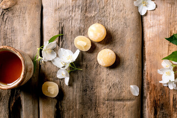 Honey Candies Tea White Flowers Wood