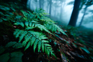 Fern Forest. Lush Green Misty Forest. Generative AI