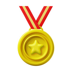 3d vector medal with star. Gold sports award for winners. Prize for business leaders. Vector illustration.