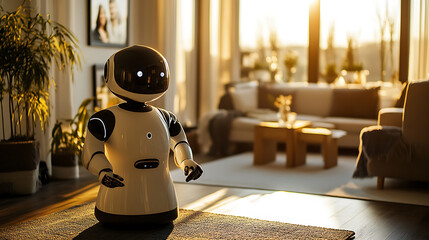 Modern Robot in a Sunlit Living Room