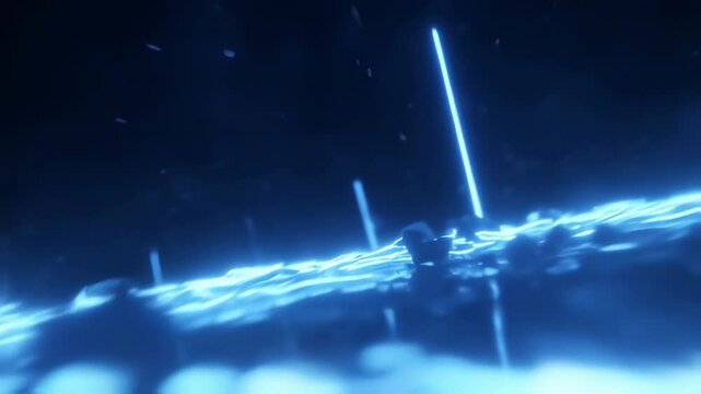 3D rendered animation of blue lights through space
