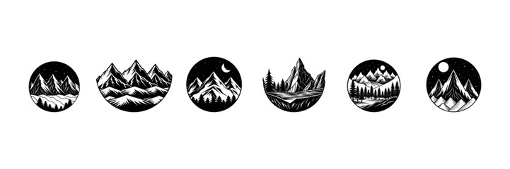 Winter sport vector illustration of skiers and snowboarders in action, with one jumping, all in dynamic black silhouettes Set