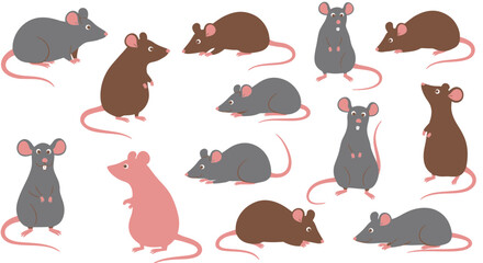 Playful rodent illustration with various cartoon mice on a seamless pattern background