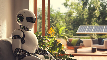 Modern Robot in a Solar-Powered Living Room
