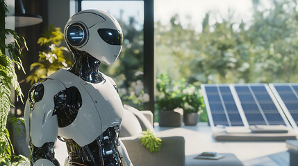 Advanced Robot in a Modern, Eco-Friendly Office Setting