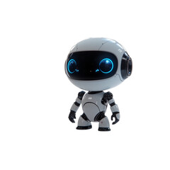 A cute, isolated 3D blue screen robot android character stands with a white background, embodying futuristic technology and robotic charm
