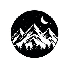 Silhouette of Mountains Scenic Nature View, Camping, and Trekking Icon Design