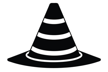 Black Traffic Cone Illustration with White Stripes for Safety and Construction Sites