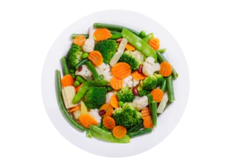 Fototapete plate of mix of steamed vegetables isolated on transparent background, top view © Nitr