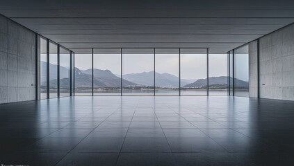 Modern empty room with mountain view (1)