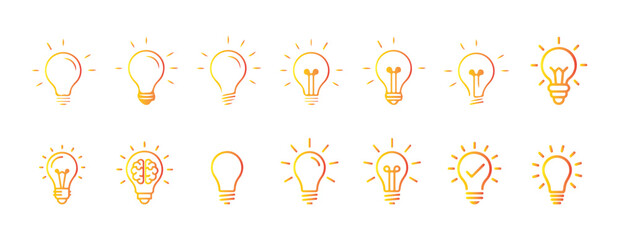 Light bulb icon set. or symbol isolated on white background. Idea lightbulb icon. Inspiration creativity lamp vector icon collection. Victor illustration eps 10
