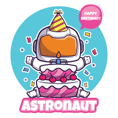 Cartoon astronaut with birthday cake great for t-shirt design, and greeting cards