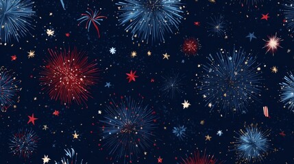 Fototapeta premium Red Blue Gold Fireworks Night Celebration Pattern