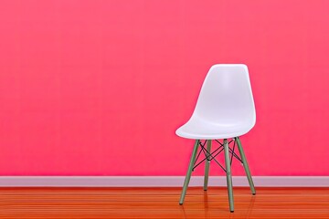 White Chair Against a Vibrant Pink Wall in a Minimalist Room
