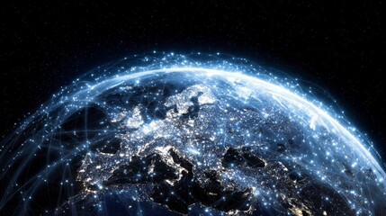 Obraz premium Global Network: Illuminated Earth, Celestial Connections, Futuristic Style