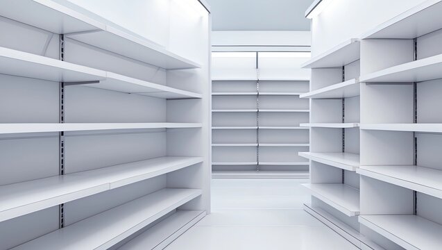 3D image of supermarket grocery shelving mockup in close up view with stoppers, woblers, shelf talkers and place for shelf tape