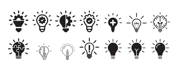 Lamp line icon set. Idea lamp icon collection. Valuable idea icon set. Set of Ideas, head idea, business ideas. Victor illustration eps 10