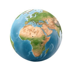 Detailed 3D Render of Earth Showing Continents, Oceans, and Atmospheric Effects for Educational Purposes Transparent background or png