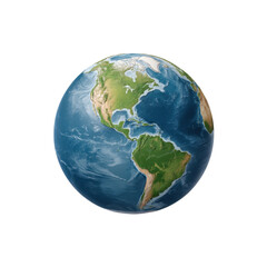 Fototapeta premium Realistic 3D Illustration of Earth Showing North America, South America, and Vast Blue Oceans in High Detail Transparent background or png