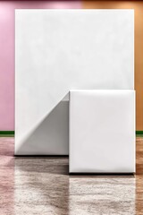 White Cubes with Sharp Angular Shadows on Smooth Textured Floor