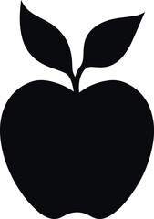 Fototapeta premium line vector apple with two leaf clipart silhouette