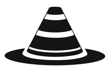 Simple Black and White Illustration of a Striped Traffic Cone in Silhouette Style