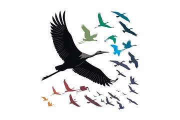 Flying stork carrying baby in vector bird illustration