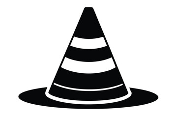 Black Striped Traffic Cone Icon Illustration, Simple Silhouette for Hazard or Construction Theme