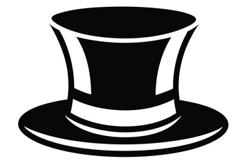 Stylized Black Top Hat Graphic, Elegant Design with Brim and Ribbon Detail