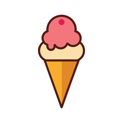 ice cream con delicious fast food item color vector illustration on white background