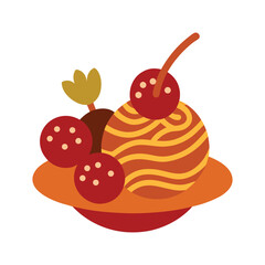 spaghetti and meatballs delicious fast food item color vector illustration on white background