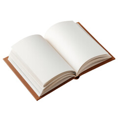 Blank Open Book with Brown Cover on a White Background for Creative Design Projects Transparent background or png