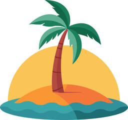 Tropical island with single palm tree and sun (vector illustration)