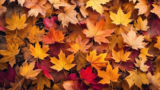 Background group autumn orange leaves