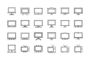 Collection of Television and Display Device Icons in a Simple Line Art Style set