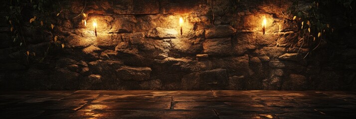 Illuminated stone walls with flickering candlelight