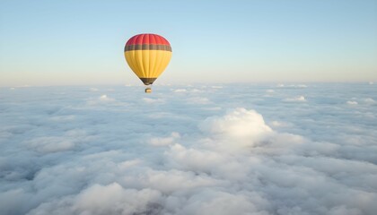 Fototapeta premium Colorful hot air balloon soaring above a vast expanse of fluffy clouds.