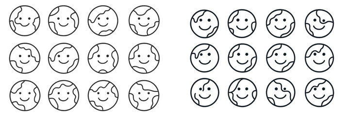 Patterned vector illustration of smiling earth characters in a cheerful arrangement