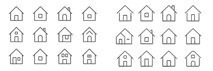 Collection of simple vector house illustrations showing various designs and styles for creative projects and design concepts