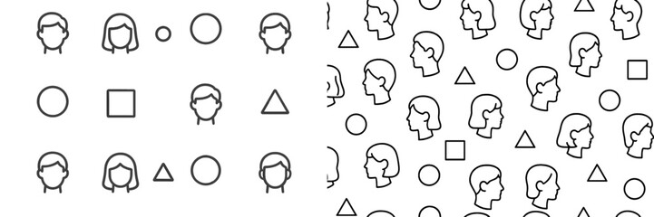 Unique vector flat illustration featuring diverse shapes and head profiles in a creative arrangement on a minimalist background