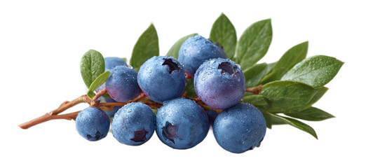 [Transparent Background PNG]Fresh Blueberries with Dew Drops on Branch