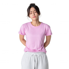Fototapeta premium Sad Young Asian Woman With Back Pain