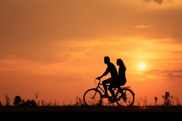 Sunset Silhouette: Couple Cycling at Golden Hour